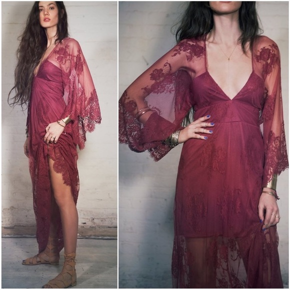 Jen’s Pirate Booty X Free People Magenta lace ethereal maxi dress - Picture 1 of 14